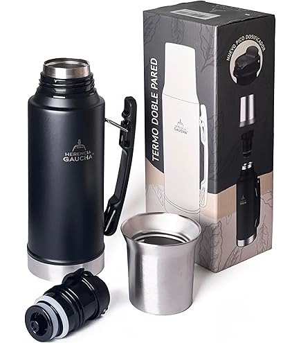 TERMOLAR - Thermosfles R-EVOLUTION 1L met Schenktuit voor Maté en Handvat | RVS 304 Thermos | Thermische Retentie 20H Warm / 36H Koud | Premium Geïsoleerde Reisdrinkfles