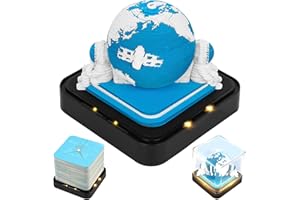 TOABOA Calendario de escritorio con luces 2024 3D Memo Pad Calendario 2024 Calendario de Escritorio Creativo Calendario de Escritorio 2024 Regalo 3D para Halloween Navidad Acción de Gracias (Tierra Azul)