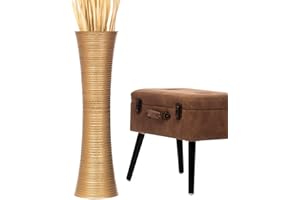 Leewadee jarrón Grande para el Suelo – Alto, jarrón Hecho a Mano de Madera de Mango, contenedor de pie para Las Ramas Decorativas, 70 cm, Dorado
