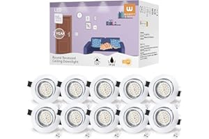 wowatt 10 X Spots Encastrables Gu10 Blanc 6W Equivaut 50W Ampoule Halogène Spot LED Encastrable 2800K Blanc Chaud Plafonnier Encastré Intérieur 220V 600lm Orientable Rond 68mm Pour Salon Chambre