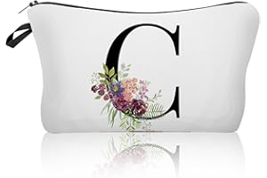 LARFRAECY Kosmetiktasche,tragbare Reise Make-up-Tasche,gedruckte Lagerung Geschenk Tasche Alphabet Blumendruck Kosmetiktasche,Braut Brautjungfer Kosmetiktasche Geschenke für Frauen Mädchen (C)