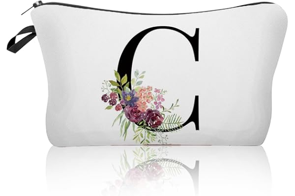 Sac Cosmétique de Voyage Portable - Rangement Imprimé de Fleurs Alphabet, Maquillage, Mariage et Mariée (C)