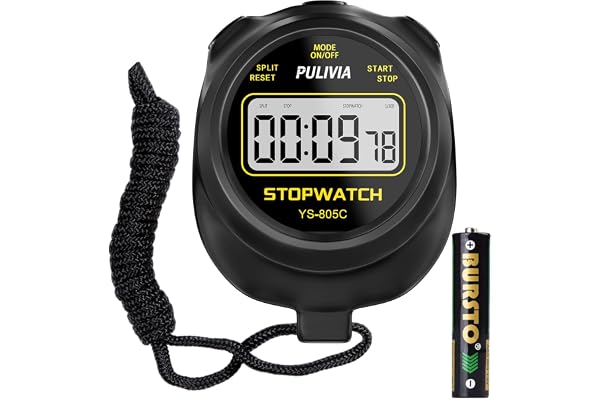 PULIVIA Chronomètre avec Compte à Rebours, Chronomètre Numérique Simple D'utilisation pour Le Sport, Compte à Rebours-Alarme-Bouton-Son, Pile AAA Incluse, Noir