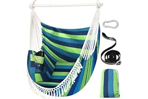 Chihee Sièges Suspendus 150 x 120 cm Fauteuil hamac Poids Maximal 227 kg Balançoire Suspendue Confortable et Large 2 Coussins Barre d'écartement en métal avec rainures antidérapantes Poche latérale