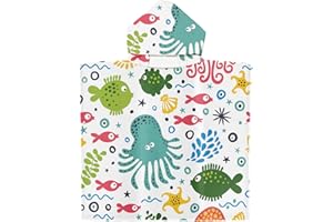 FYting Poncho de Bain Enfant,Cape de Bain Enfant, 60x60cm Serviette Absorbante en Microfibre, 3 en 1 pour Enfants de Natation, Protection Solaire de Plage, Cape à Capuche 2-8 Ans (Poulpe)