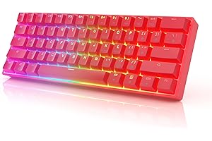 HK GAMING GK61 Mechanical Gaming Keyboard 60 Percent | 61 RGB Rainbow LED Backlit Programmable Keys | USB Wired | For Mac and Windows PC | Hotswap Gateron Optical Blue Switches | Red