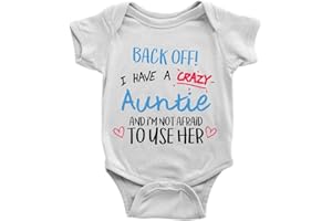 KICKASS TEES Back Off I Have A Crazy Auntie Babygrow Funny New Baby Arrival Aunt Gift Present