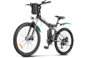 Myatu Bicicleta Electrica Plegable 26", E-Bike con Batería Extraíble de 36V 10.4Ah, Bici Electrica Blanca con Motor de 250W Cambio de 21V