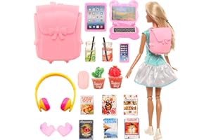 Festfun 17 pcs Doll Accessories Include Knapsack Backpack Bag Laptop Tablet Phone Mouse Headset Glasses Books Drinks & Plants Dollhouse Decor Accessories for 11.5 Inch Girl Dolls Playset (NO DOLL)