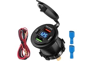 12 V billaddare uttag, vattentät för motorcykel, för iPhone Android | 4-portars dubbel PD 3.1A 30 W och dubbel snabb USB A-laddning, med LED voltmeter, 66W, för båt husbil lastbil