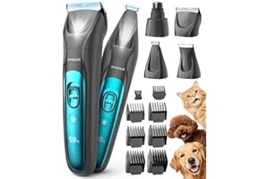 oneisall 4-en-1 Tondeuse pour Chien Professionnelle Sans Fil pour Animaux, Tondeuse à Poil Long Epais avec Lumière LED, Toilettage Rechargeable 2000mAh, Rasoir pour Chien et Pattes (Bleu)