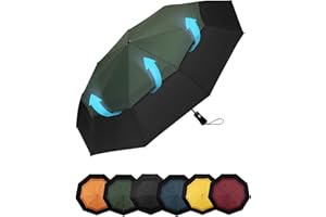 Chakipee Compact Travel Umbrella Windproof Strong- Automatic Folding Umbrellas for Wind and Rain, Double Vented Canopy 210T Fabric 102cm Span - 9 Ribs Green Portable Umbrella for Men and Women