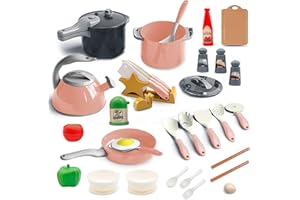 PLINRAX Kitchen Toys Set, 39PCS Children Role Play Kitchen Accessories, Cookware Cooking Utensils Pan Toys Kit with Pots and Pans, Gifts for 3 4 5 Year Old Toddlers Birthday Christmas (Pink)
