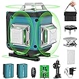 Kialloy Laser Level Green 4x360°, Laser Spirit Level Horizontal & Vertical Cross Line for Indoor Outdoor, 2 x Battery, Self Leveling, Rotary Stand, Remote Controller, Magnetic Base