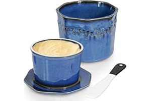 HNCY Französische Butterdose, 280g Butterdose Wassergekühlt, Französische Wasserbutterdose mit Wasserlinie, Butterglocke Keramik, Butterdose Porzellan mit Keramikmesser, Weihnachtsgeschenk für die Küche