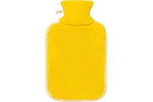 UMOI Bolsa de agua caliente con funda, 1,8 L, con funda de punto fino y costuras blancas, certificado BS1970:2012 (Amarillo)
