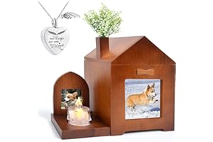 DOINFUN 3 in 1 Dog Ashes Box Set, Wooden Urns for Dogs Ashes with Urns Necklace (Heart) Monument Candle Holder, Ashes Casket Keepsake Memorial Gift with Picture Frame, Cremation Box for Cats Rabbit Small Pets