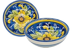 sicilia bedda - Ciotolina in Ceramica di Caltagirone Realizzate interamente a Mano - Prodotto Autentico - (Diametro 12 Centimetri, Fiore Giallo Blu)