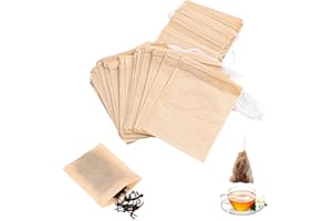 HEMIKS 100 Bustine per Tisane, Sacchetti Filtro per Tè con Coulisse Bustine Te Vuote, Bustine Infusione Filtri Te Usa e Getta per Bustine di Tè, Filtro Vuoto per Tè Caffè Erbe Spezie (7 x 9 cm, Marrone)