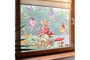 ‎WANDSTICKER4U WandSticker4U®- Fensterbilder selbstklebend FEE & PILZHAUS (80x43 cm) I Fenstersticker Kinder Mädchen Fee Elfen Blumen I Fensterdeko Kinderzimmer Mädchen Prinzessin wiederverwendbar
