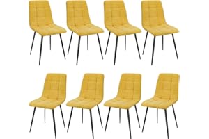 JIJIAN Set of 8 Dining Chairs, Linen Kitchen and Living Room Seating With Upholstered Seat Backrest, Sturdy Black Metal Legs, Checkerboard Pattern (Yellow)