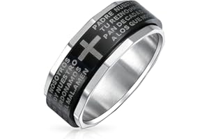 Bling Jewelry Anello Fidget Spinner Con Croce Padre Nuestro Personalizzato Unisex Religioso Per Uomini Donne E Adolescenti In Acciaio Inossidabile Nero E Argento