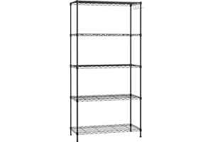 WORKPRO Estantería de Almacenamiento con 5 Baldas Ajustables en Altura y Patas Niveladoras, Estantería Metálica, para Sótano o Taller, Carga Máxima 340 kg, 75 x 35 x 150 cm, con 4 Ganchos, Negra