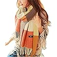 Gebell Women Tartan Scarf - Winter Plaid Blanket Scarves Long Soft Warm Tartan Check Scarfs Ladies Wool Spinning Tassel Shawl Stole UK