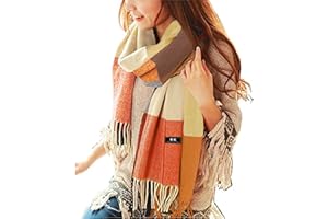 Gebell Women Tartan Scarf - Winter Plaid Blanket Scarves Long Soft Warm Tartan Check Scarfs Ladies Wool Spinning Tassel Shawl Stole UK