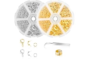 OUXAYAPL Chain Clasp, 740 Piece Bracelet Clasp Set, Includes Lobster Clasp, Jump Rings, Crimping Ends for DIY Jewellery Crafts Necklaces Bracelet (Silver + Gold)