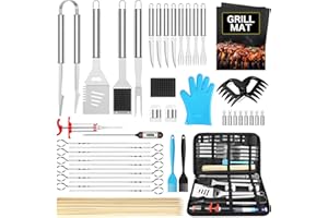 Morole 45 in-1 BBQ Grill Tools, Barbecue Accessories BBQ Tool Set Steel Kit, Spatula, Tongs, Fork, Basting Brush, with Grill Mat Made for Garden and Camping for Men and Women, BBQ Gift Ideas