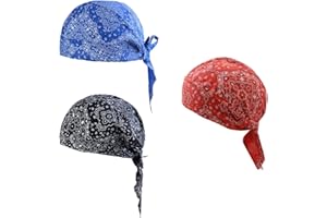 GVSAVY 3pcs Sports Bandanas, Breathable Bandana Caps, Printed Pattern Bandanas, Sweat-absorbing and Quick-Drying Headgear, Adjustable Bandanas for Sports, Cycling, Fitness (Black, Blue, Red)