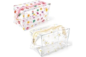 Giantree 2 sztuki uroczych torebek do makijażu z kwiatami, kosmetyczka, kwiatowa kosmetyczka, przezroczysta torba na przybory do makijażu, stokrotka, zapinane na zamek błyskawiczny, przenośne