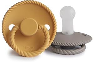 FRIGG Rope silikonowy smoczek, 2 sztuki, symetryczny smoczek w kształcie wiśni, nie zawiera BPA, wyprodukowano w Danii, silikonowy smoczek, (Honey Gold/Portobello, rozmiar 2 (6-18 miesięcy))