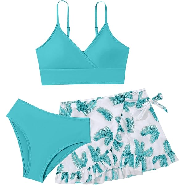 Teenager Bikini Set 3-teilig - Blumenmuster Mit Rock Für Mädchen 6-14 Jahre