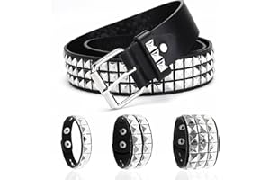 MIVAIUN Punk Rivet Belt PU Leather Studded Bracelet 80s Wristband Goth Rock Spike Grommet Belt for Jeans Pants