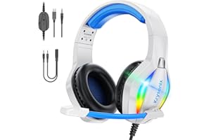 Krysenix PG1 RGB Gaming Headset for PS4, PS5, PC, Switch, Xbox, Headset with LED and Gaming Headphones with Microphone, Noise Cancelling Headphones with 3.5mm Jack,Pale Blue