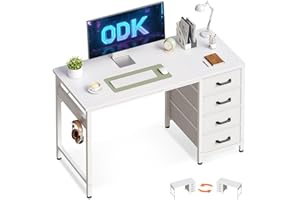 ODK Computer Desk with Drawers, 100 x 48 cm Office Desk with Storage & Headphone for Small Spaces, Reversible Small Study Table for Home Office, White