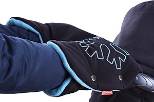 ByBoom® Chauffe-mains thermoactif ; Manchon fonctionnel intérieur polaire, taille universelle pour landau, poussette et remorque de vélo, Colour:Noir/Noir