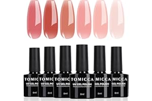 TOMICCA Vernis Semi Permanent Transparent Rose Nude Kit, 6 Couleurs Vernis Gel UV Semi Permanent Kit, Vernis à Ongles Gel Nail Polish UV LED Soak Off Manucure Nail Art Kit, 8ML