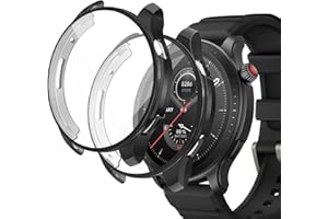 sciuU Etui kompatybilne z Amazfit GTR 4, [2 sztuki], etui ochronne z folią ochronną na wyświetlacz, elastyczna obudowa z tworzywa TPU, pełna ochrona do GTR 4, czarne + czarne