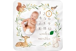 BUBZI CO Couverture Bébé Monthly Milestone - Lit Enfant Aquarelle Forêt Crèche Tapis De Sol - Meilleur Cadeau Naissance Personnalisé Unisexe Nouveau-né Fond Photo - Cadeau Baby Shower