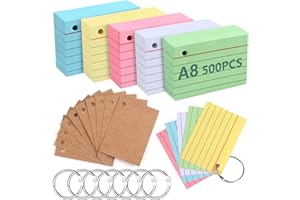 ‎MOINKERIN moinkerin Karteikarten 500 Stücke 2.91 * 2.05 Inch Mehrfarben Lernkarten Flashcards mit 7 Binderingen 10 Kraftpapier Karteikarten für Büro Haus Schule Lernen Linierte Karteikarte