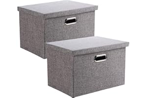 Wintao Storage Boxes with Lids, Foldable Fabric Storage Baskets for Shelves, Home and Office, Grey, Medium, 39 x 27 x 25 cm, 2 Pack