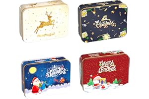 Onlvmyur 4 Pezzi Scatole Latta Natale Lattine Vuote in Metallo Scatola Latta Biscotti Natale Scatole Caramelle Scatola Regalo di Natale per Gift Cards Piccoli Regali
