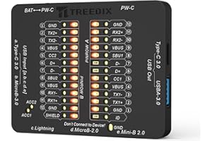 Treedix USB Cable Tester, USB C Cable Tester Wire Fast Detection for Type-C, USB-A 3.0, Micro-B 3.0, Micro-B 2.0, Mini-B 2.0, and for Lightning Cables by Checking The LEDs