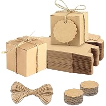 50 Scatoline Regalo In Carta Kraft Con Corda Ed Etichetta - 5x5x5 Cm - Per Pasticcini, Dolci, Biscotti, Piccoli Gioielli, Bomboniere - Fai Da Te E Personalizzabili