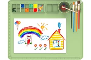 IYYI Tappetino per pittura in silicone con tazza e strumento pulisci pennelli - 20"×16" tappetino artistico perfetto come regalo per bambini! Tappetino artistico pieghevole e resistente all'acqua (verde)