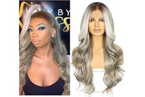 Sapphirewigs Grey 13x4 Lace Front Wig Synthetic Body Wave Balayage Kanekalon Futura Wig Party Date Daily Wear Natural Looking Wig 26inch