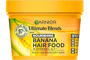 Garnier Hair Food Multi-use Hair Treatment Mask, Nourishes and Conditions, Ideal for Dry Hair, No Silicones, Vegan Formula, Banana, Ultimate Blends, 400ml